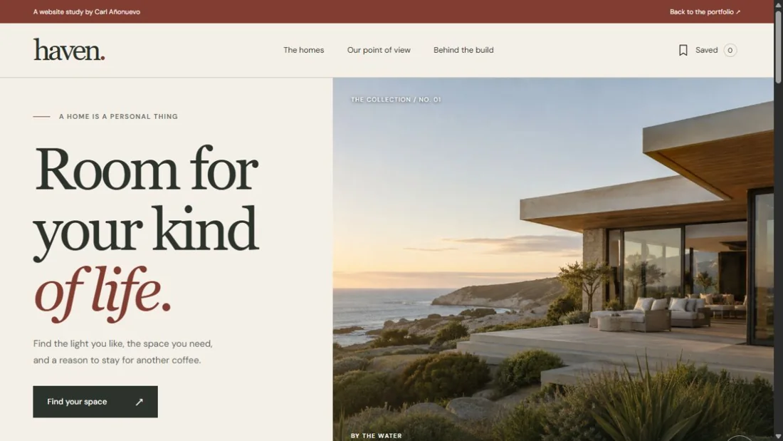 Screenshot of the HAVEN website: Room for your kind of life.